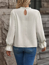 Swiss Dot Frill Trim Flounce Sleeve Blouse